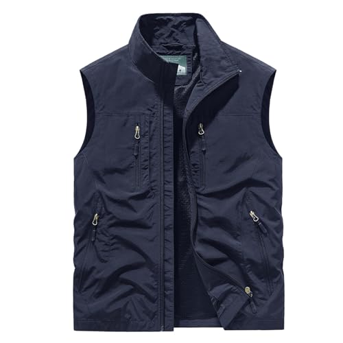 Mens Quick Drying Work Clothes Lightweight Outdoor Work Vest Sleeveless Zipper Waistcoat Vest with Pockets