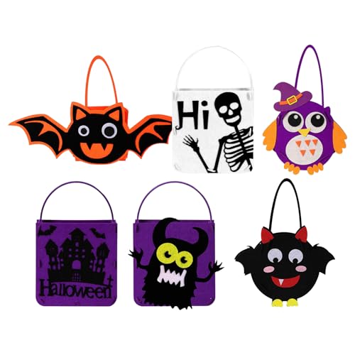 Bolsas De Golosinas De Halloween,6 Bolsas De Fieltro Para Golosinas Y Sorpresas - Paquete De Suministros Envueltos | Para Relleno De Otoño, Calcetines, Aula, Estudiantes, Escuela, Fiesta,