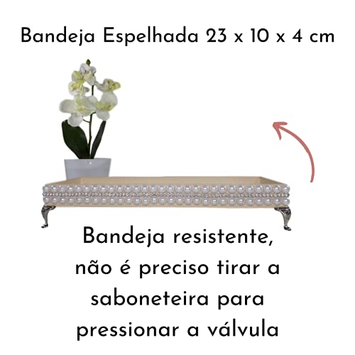 Bandeja Espelhada Banheiro Lavabo Luxo B12-23 X 10 X 4 Cm (Camurça com Prata)