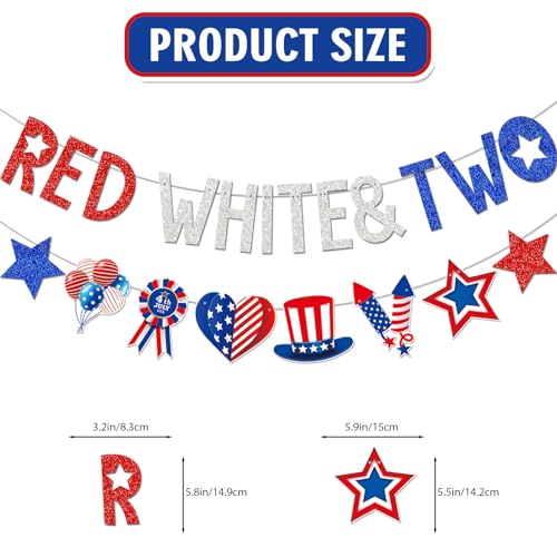 Red White and Two Birthday Decorations: 4th of July Birthday Decorations Red White and Blue Birthday Decor with Little Firecracker Birthday Garland Hanging Swirls for Party Decor by TTDQ - Used condition - Image 2