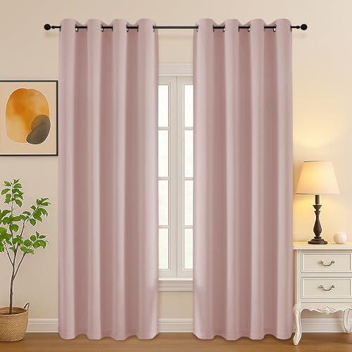 Image of Simplebrand Blush Curtains for Bedroom Living Room 90 Inches Long 2 Panels Set, Room Darkening Thermal Insulated Curtains & Drapes, Solid Grommet Noise Reducing Window Treatment, W50 x L90 Inch