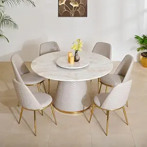 Home Centre Vegas Faux Marble Top 6-Seater Dining Set with Chairs - Beige