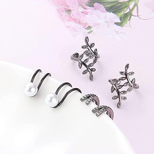 Milacolato 10Pairs Ear Cuff Set for Women Star Pearl Leaf Stainless Steel Ear Cuff Helix Cartilage Earrings Clip On Wrap Earrings Non-Piercing Cartilage Adjustable Ear Cuff Earrings Set
