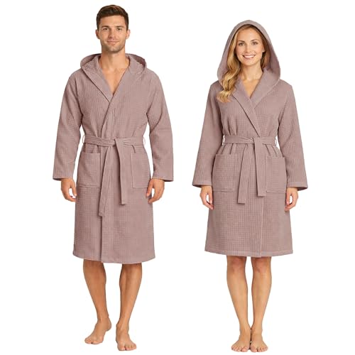 Nada Home Albornoz unisex de algodón tipo panal para hombre y mujer con capucha, cinturón y bolsillos – ligero, absorbente y transpirable – ideal para casa, piscina, gimnasio, SPA y viajes