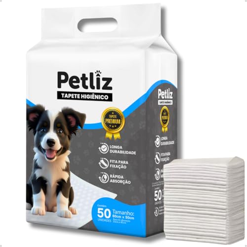 Tapete Higiênico 60cm x 50cm 50 Unidades para Cachorro Sanitário Super Absorvente Antivazamento Alta