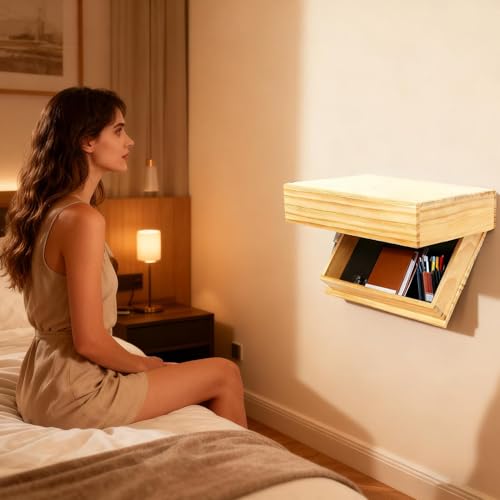 Présentoir flottant décoratif en bois avec compartiment secret de stockage