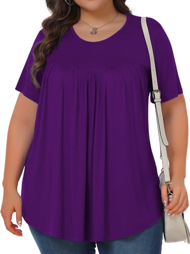 Image of Tencede Womens Plus Size Tops Tunic Short Sleeve Crew Neck Shirts Casual Soft Blouse 1X-5X