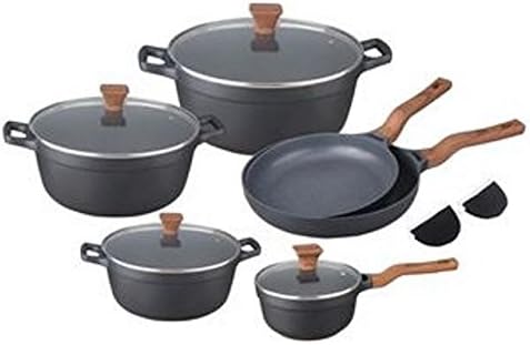 JOLTA 10tlg. Premium Marble Frying Pan Set with Marble Keramikbeschichtigung Saucepan Pan Pot Set Granite schwarz / 10772