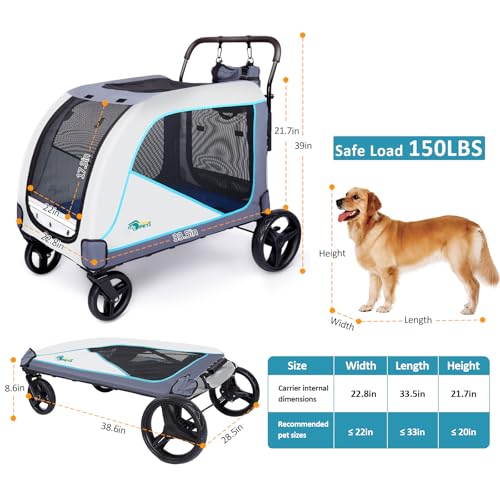 Image of Ownpets Extra Large Dog Stroller for Large Breeds, 154 lbs Capacity, Black