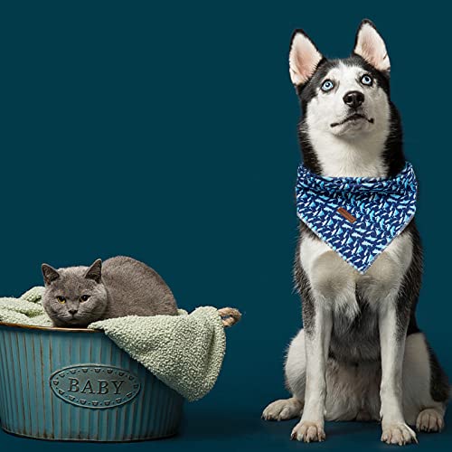 Elegant Little Tail Dog Bandana, Shark Print Pet Birthday Gift Boy Dog Bibs Scarf, Soft Adjustable Square Dog Kerchief For Small Puppy And Cats #TOP4