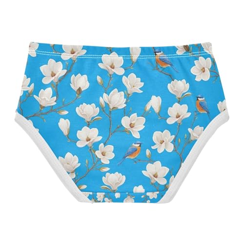 Toddler Panties, White Flowers Blue Cotton Underwear for Girls, 2T–8 Years2