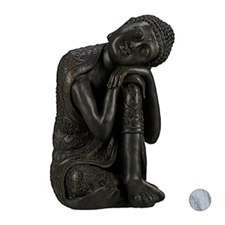 Relaxdays Buddha Ornament Sitting, 60 cm, Garden Decorative Figurine, Weatherproof, Frost-proof, Dark Grey