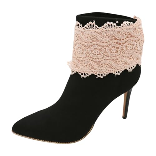 Lace Boot Band Jewelry – Women 2PCS Boot Chain Bracelet Pair, Cream Lace Band & Gold Chain, Wrap Around Strap Shoe Anklet Set BC45