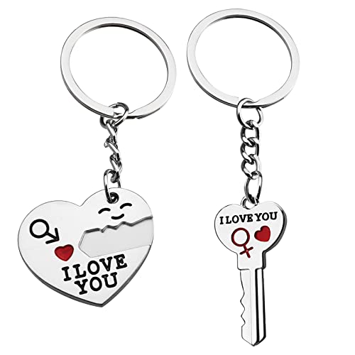 AIYONG Paar Schlüsselanhänger mit Gravur Rot Herz Partner Schlüsselbund I Love You Valentinstag Jahrestag Hochzeit Muttertag Vatertag 2-teilig Liebe Anhänger für Geburtstags Jahrestag Liebe Geschenk Cover