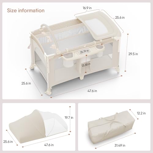 Image of Obee Odee 4 in 1 Baby Bassinet, Pack and Play, Bedside Crib Sleeper, Diaper Changer - Comes with Mattress, Mosquito Net, Bottom Storage and Toy Bar for Newborn to Toddles