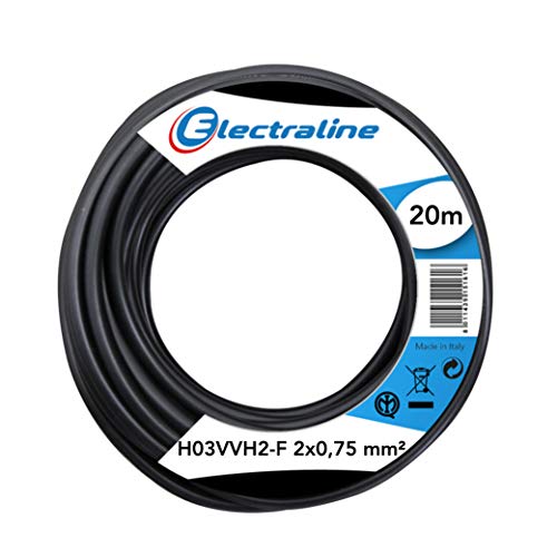 Electraline 10924, Cable para Extensiones H03VVH2-F, Seccin 2x0,75 mm, 20 m, Negro