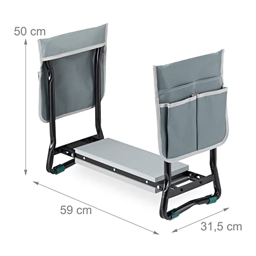 Relaxdays Kniebank für Gartenarbeit, gelenkschonend, klappbar, bis 150kg, gepolsterte Kniehilfe, 2 Taschen, schwarz/grau