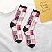 Nevjipu Girls Boys Socks - Fashion Pink Plaid Print Crew Socks for Kids, Comfy Running Sock for 6-10 Years Old