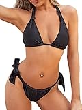 ZAFUL Womens 2pcs Bikini Set Tie Dye Print Bathing Suits Padded Push Up Bikini Summer Swimsuit Black S