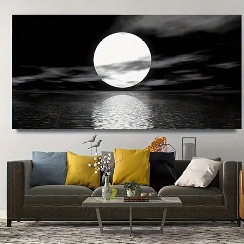Impression sur toile de paysage de mer en noir et blanc cadre 20x40 cm