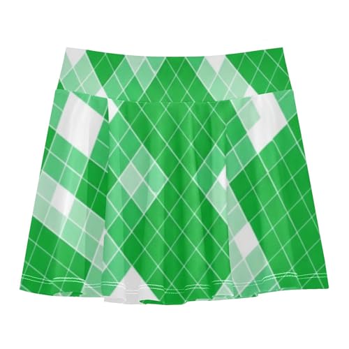Joisal Girls' Shorts Athletic Skorts Retro Grid Green Tennis Skirts for Kids Print Pleated Skort 3t