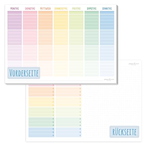 paper&you® Wochenplaner Block A4 Pure ohne festes Datum 'Rainbow' 50 Blatt - Terminplaner undatiert mit To-Do-Liste & großem Notizfeld - klimafreundlich & nachhaltig