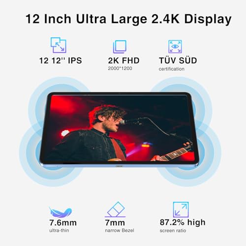 Image of DOOGEE T20 Ultra 12 Inch Tablet, 32GB+256GB /2TB ROM Helio G99 Octa-Core Android 14 Tablets, 10800mAh Battery, 2.4K Android Tablet, Quad Speakers, 4G Dual Sim, 5G WiFi, GPS,Black