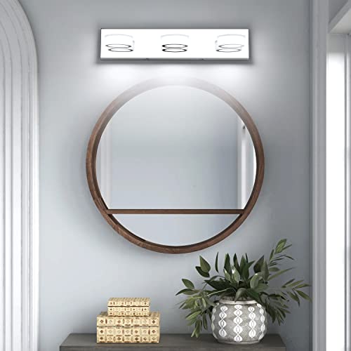 Image of 3 Light Bathroom Vanity Light, Modern Chrome Bathroom Light Fixtures Over Mirror, Bath Lamps Wall Scone 18W LED Vanity Lights with 360Rotating Lamp Head