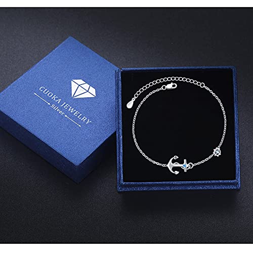 Anchor Ankle Bracelets Adjustable For Women, 925 Sterling Silver Heart Charm Anklets Ocean Blue Nautical Sailor Foot Chains Friendship Jewelry Birthday Gifts For Women Wife Best Friend #TOP6