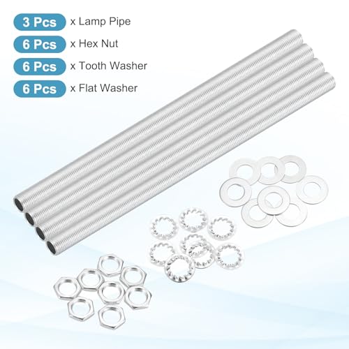 Image of MECCANIXITY 21Pcs 10 inch Lamp Pipe Nipples Kit with Hex Nuts Washers, M10 Fine Threaded Hollow Tube Repair Hardware Fasteners Assortment for Assembly Chandelier Ceiling Lamp DIY, Silver