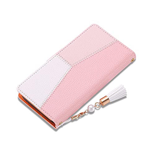 iPhone15 ケース 手帳型 おしゃれ 多機能 6.1インチ iPhone15 手帳ケース 上品 レザーケース シュリンク革 上品 大人 女性 かわいい 真珠チャーム付き ソフトカバー iPhone15 スマホケース 耐衝撃 マグネット付き 使いやすい 持ちやすい iPhone15 手帳カバー スタンド機能 カードポケット 女性 大人 高校生用 ピンクとホワイト