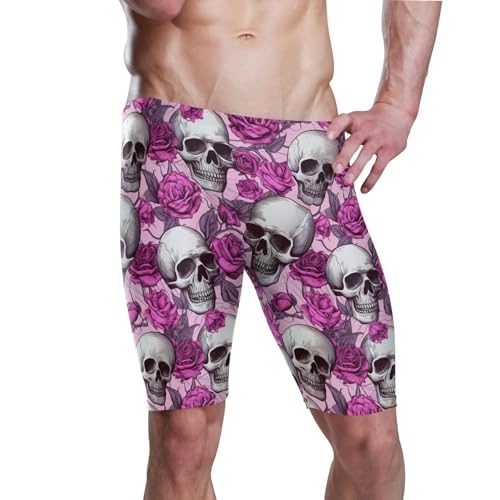Sugar Skull Skeleton Gothic Flowers Mens Swim Jammers Swimsuit XL B0402993