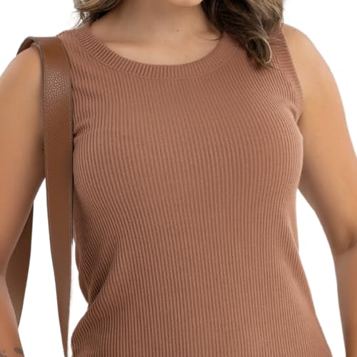 Vestido Curto Slim Ribana Anarruga Canelada Regata Gola Redonda Básico Casual Confortável para o Dia