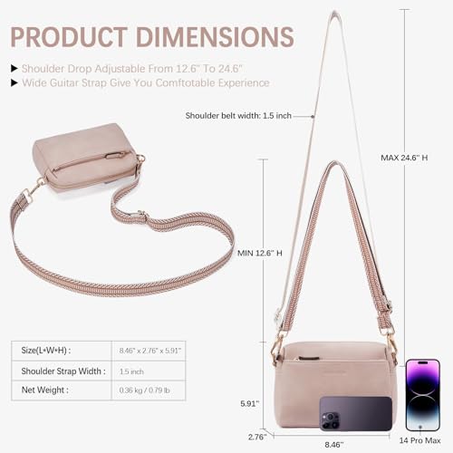 Image of BOSTANTEN Small Crossbody Purse for Women Triple Zip Cell Phone Leather Handbag with Colored Shoulder Strap
