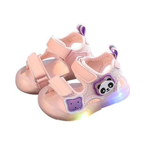 Toddler Baby Unisex Light Up Sandals Panda Pattern Soft Bottom Non Slip Sandals Summer Fashion Walking Shoes (Pink, 6 Infant)