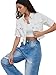 LifeShe Women Stretch Cropped Denim Jacket Short Sleeves Button Down Trucker Jean Jackets Coats