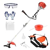 Débroussailleuse Thermique 52cc, Moteur 2 Temps 2,2 KW, Tête de Coupe 3 Lames et Fil, Système de Démarrage Facile, pour Jardin, Terrasse, Espaces Verts, Taille Haie (Orange)