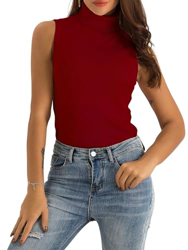 Image of Spicy Sandia Women Stretchable Turtleneck Knit Sleeveless Slim Fit Sweater