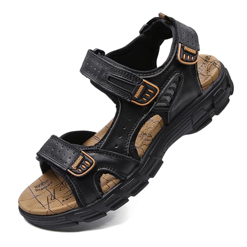 Gugifcto Sandales Homme en Cuir pour Randonnée et Été Chaussures Ouvertes Nu-pieds Black 45 EU