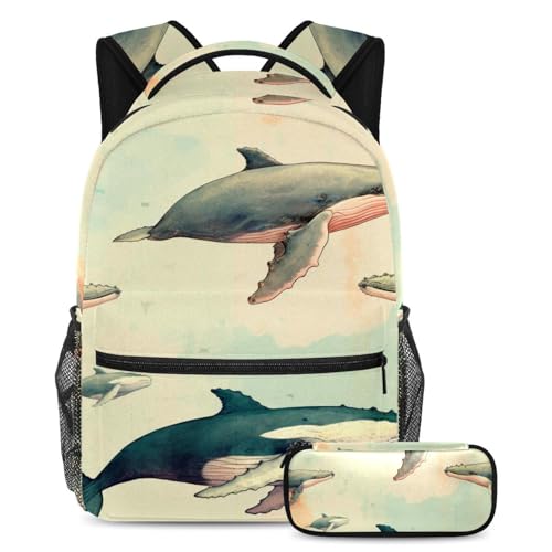 Sac à dos baleine peinte à la main grand volume pour ranger les grands cahiers A4