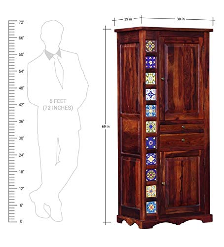 Image of Sheesham Wood Bar Cabinet - Already Assembled - Rack for Hard and Soft Drinks - Solid Sheesham Wood Bar Cabinets for Living Room | Wine Wisky Scotch All Type Drinks - Natural Finish