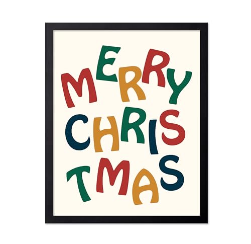 Poster Master Merry Christmas Poster - Christmas Print - Holiday Art - Trendy Art - Modern Art - Gift for Men & Women - Minimal Decor for Bedroom, Living Room, Office or Dorm, 11x14 Black Framed