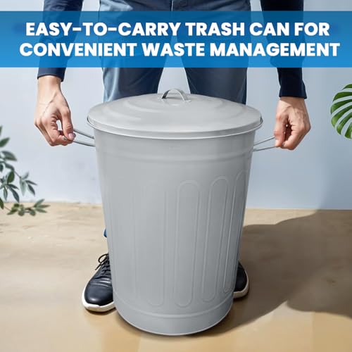 Image of Plexon 13 Gallon Metal Trash Can with Lid Outdoor Vintage Trash Can Steel Retro Garbage Can for Kitchen Farmhouse Rustic Bird Seed Storage Pet Food Cute Bucket, Gray 6 Pack