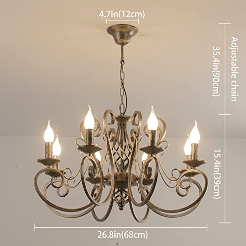 Ganeed Chandeliers,8 Lights French Country Pendant Chandelier,Rustic Vintage Metal Pendant Light Fixture Adjustable Hanging Lighting,Living Room Light,Kitchen Chandelier thumb #2