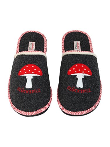 Adelheid Glückspilz Filzpantoffeln, Farbe:Rabenschwarz, Größe:38/39