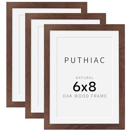 6x8 Oak Wood Picture Frame - Minimalist 6x8 Picture Frame, 6"x8" Frame Wood, Natural Solid Wooden Picture Frames for Wall Art Photo and Prints(3 Pack, Walnut)