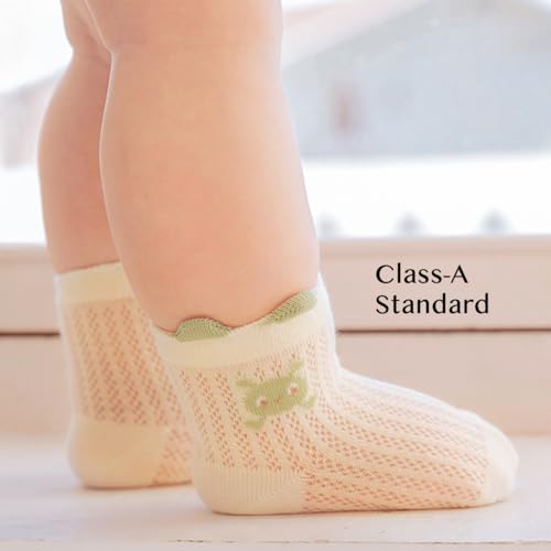 4 Pairs Baby Socks Thin Mesh for Summer, Cute Cartoon Bear Soft Short Socks for Newborn 0-5 Years Infants Toddlers3