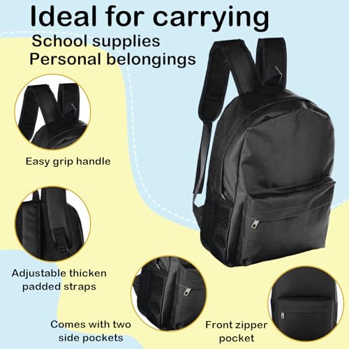 12Pack 17inch School Backpacks in Bulk for Student Outdoor Travel Camping Gym Book Bag Wholesale Zippered Schoolbag for Elementary Middle High School Students Boys Girls Back to School Supplies, Black3