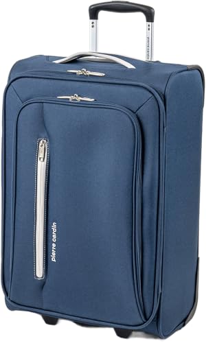 Pierre Cardin Soft Shell 21 Inch Suitcase with Wheels - Cabin Approved Jet2 EasyJet BA Luggage by | British Airways Fits 56x45x25 Hand Carry On | 22 44 litres Light 2.3kg (Small, Navy & Grey)