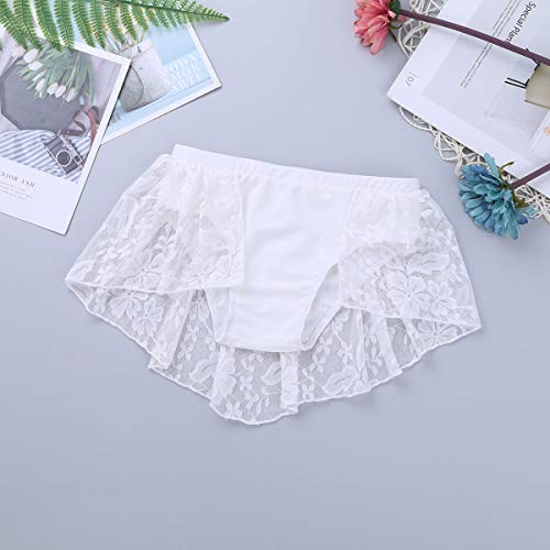 ACSUSS Kids Girls Two-Pieces Dance Outfits Ballet Dance Dress Halter Floral Lace Crop Tops with Tutu Skirt Dancewear White 12-14